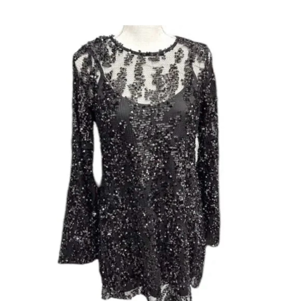 Maple Elegant Black Sequin Dress